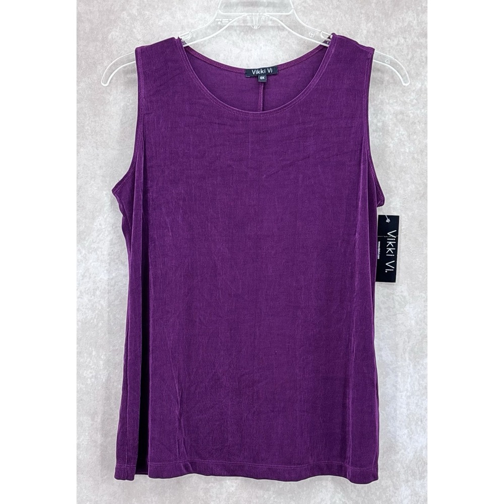 Vikki Vi Textured Ribbed Stretch Sleeveless Tank Top 0X Purple Made in USA NWT